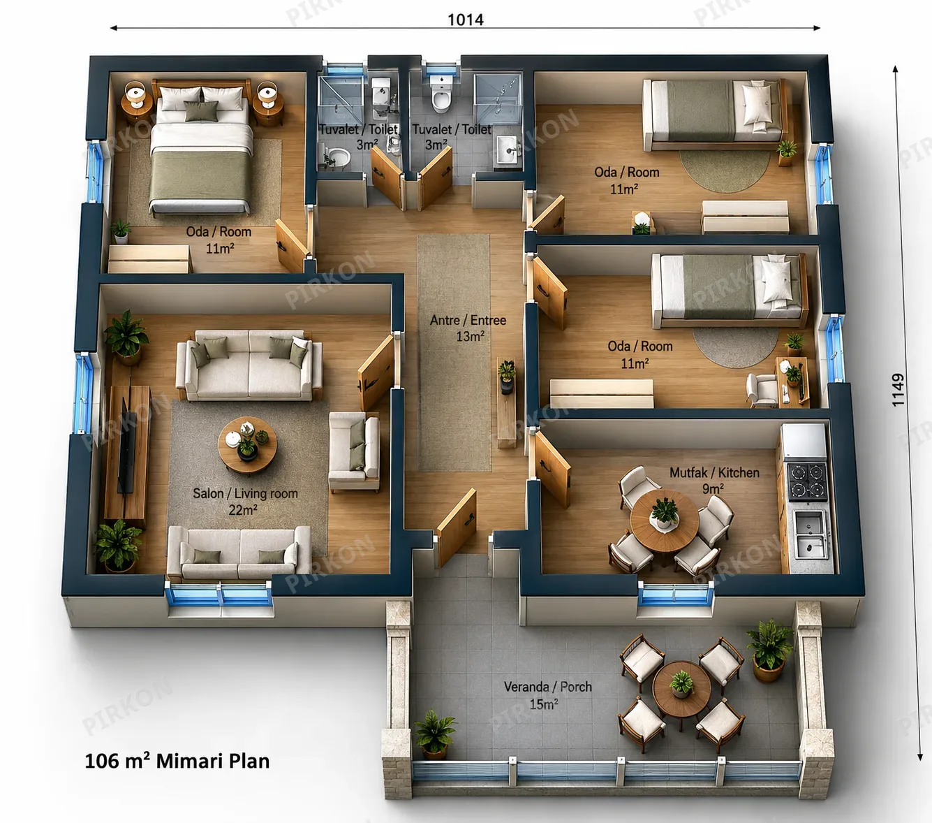 106 m² Prefabrik Ev