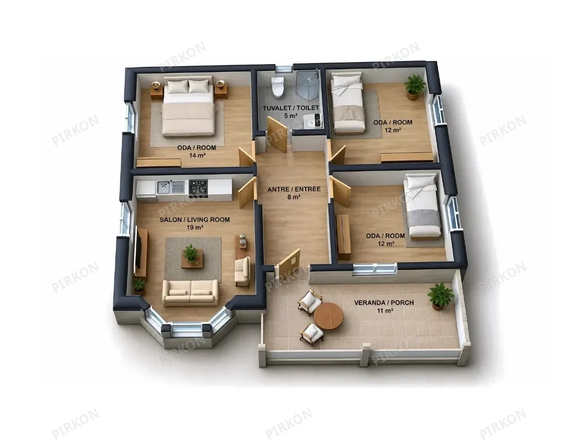90 m² Hafif Çelik Villa