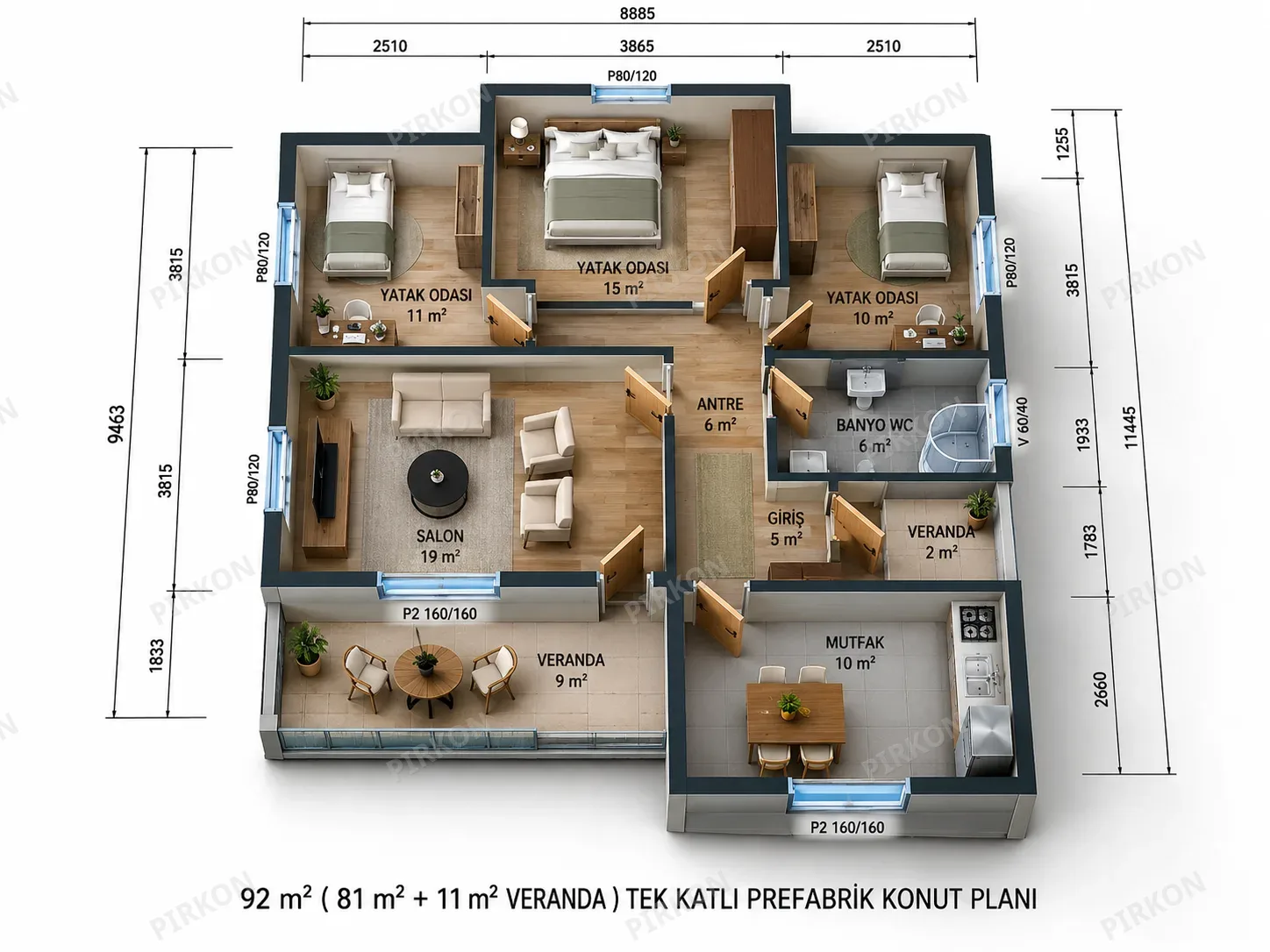 92  m² Prefabrik Evler