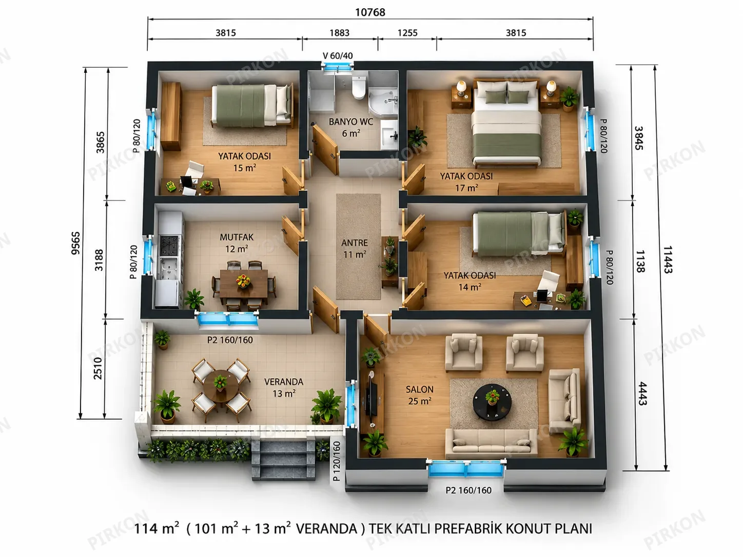 114 m² Tek Katlı Prefabrik  Ev