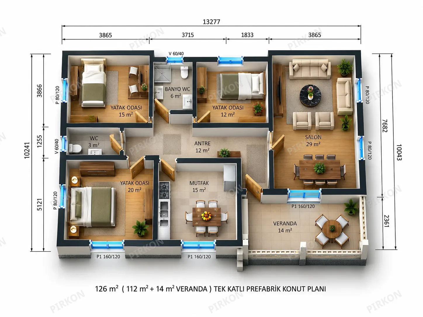 126 m² Tek Katlı Prefabrik  Ev