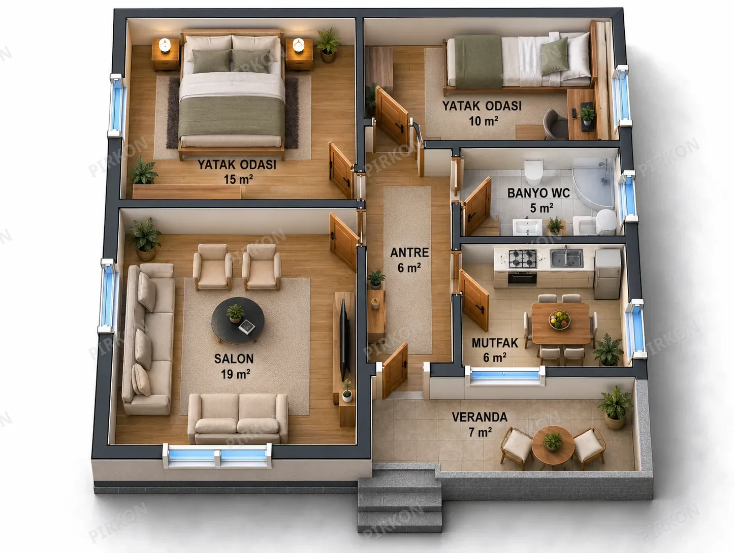 68 m² Tek Katlı Prefabrik  Ev