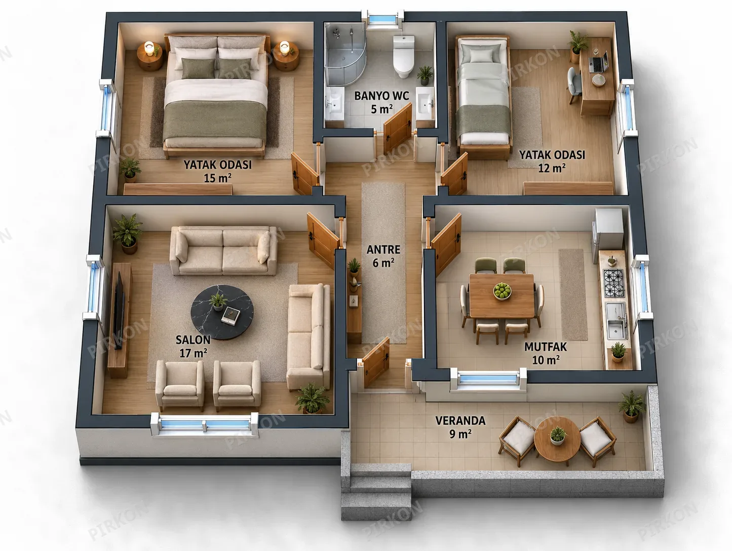 74 m² Tek Katlı Prefabrik  Ev