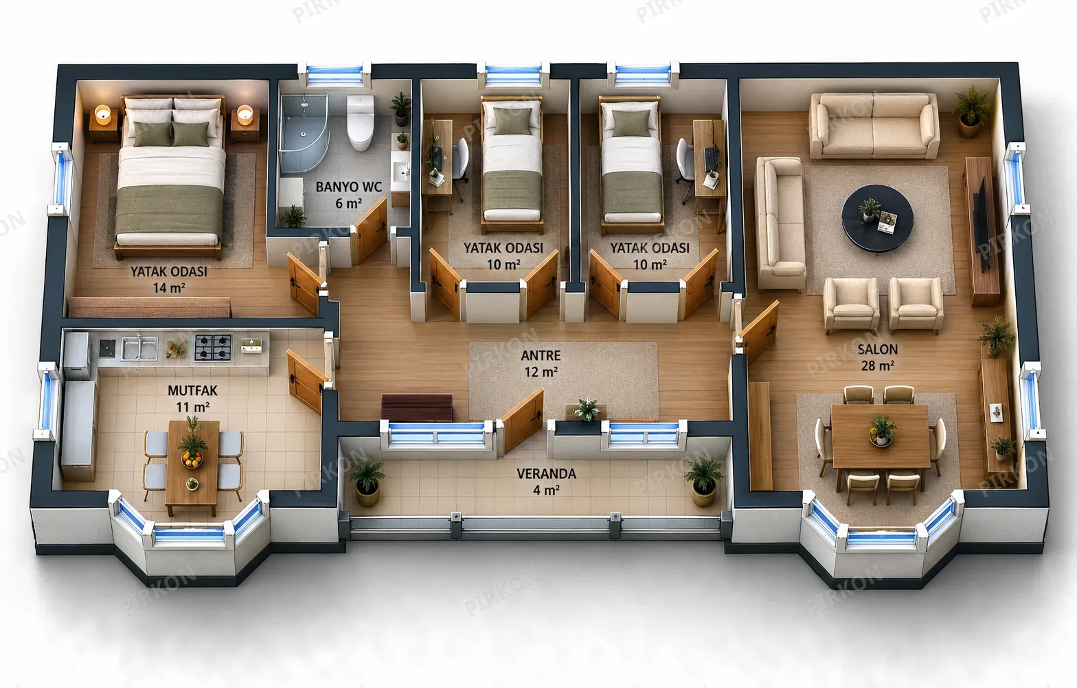 98  m² Tek Katlı Prefabrik  Ev 