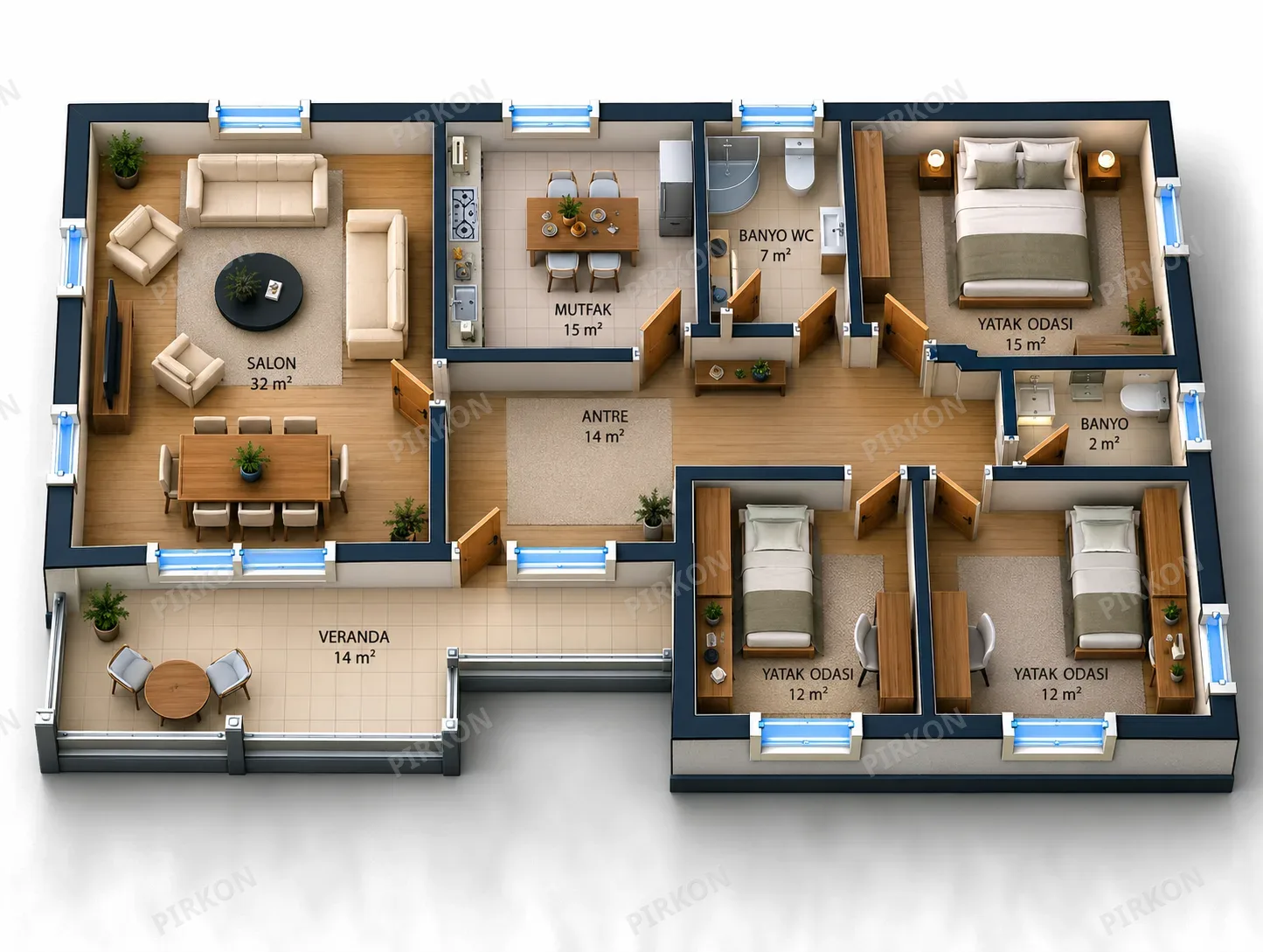 123 m² Tek Katlı Prefabrik  Ev