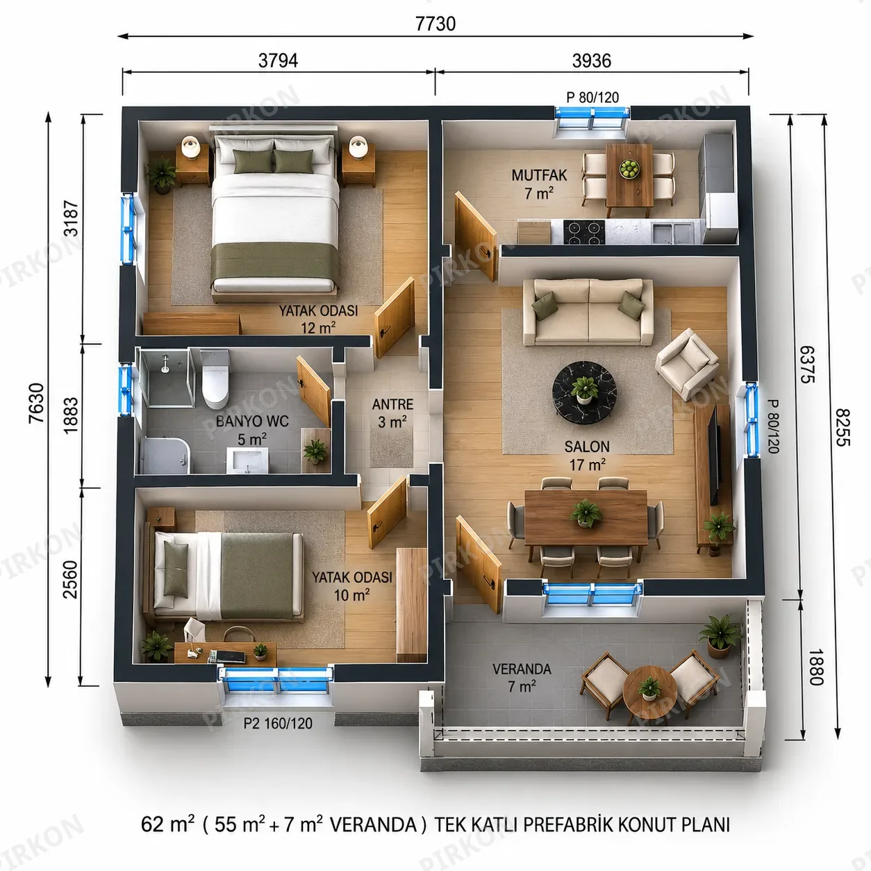 62 m² Tek Katlı Prefabrik  Ev