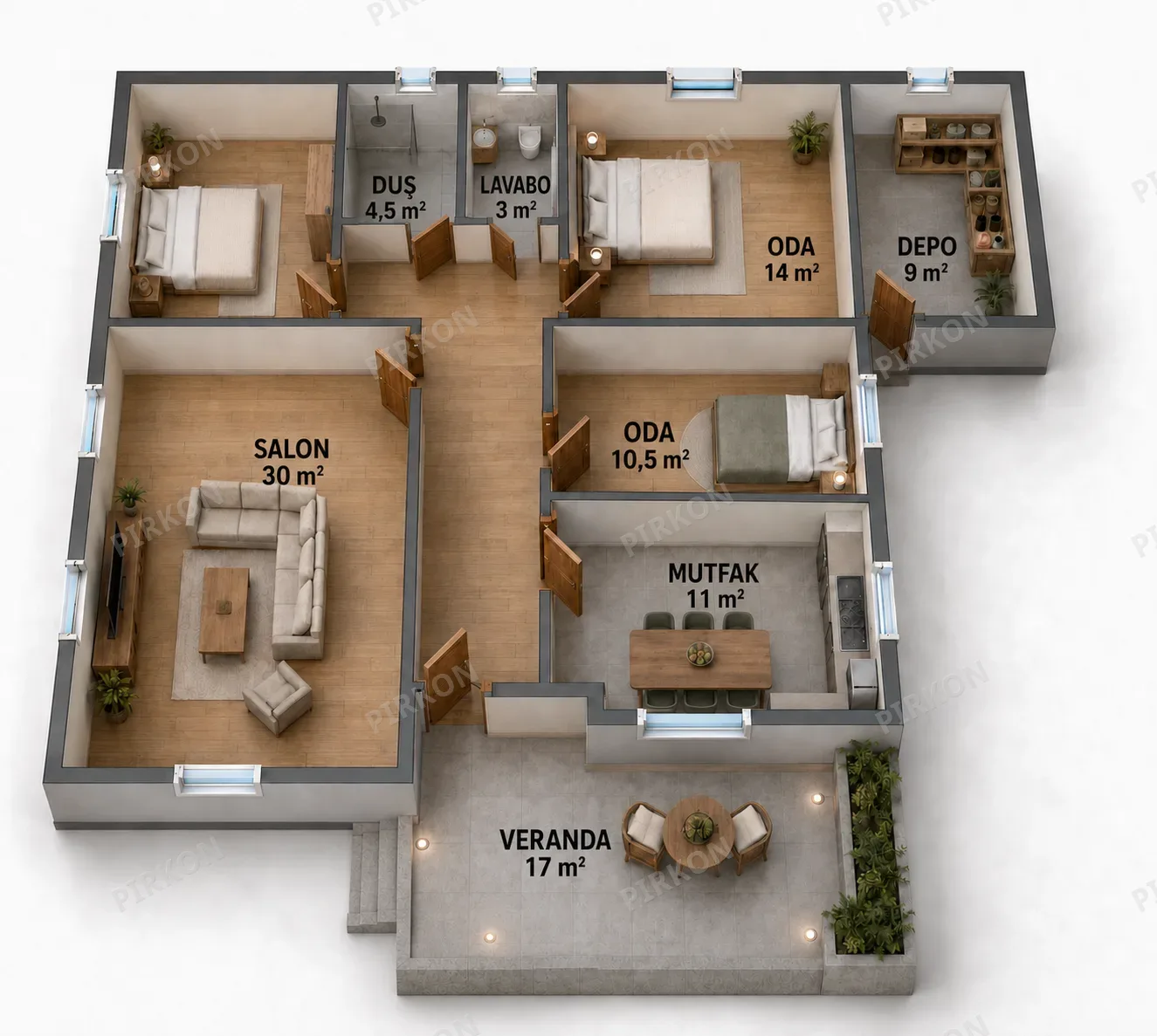 135 m²  Tek Katlı Hafif Çelik Villa 