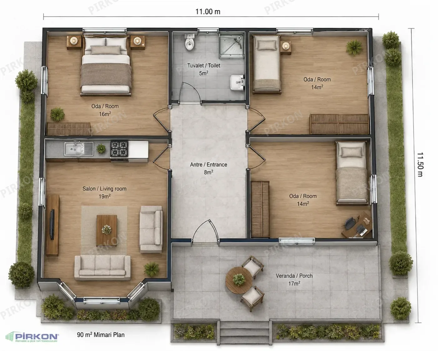 90 m² Tek Katlı Hafif Çelik Villa