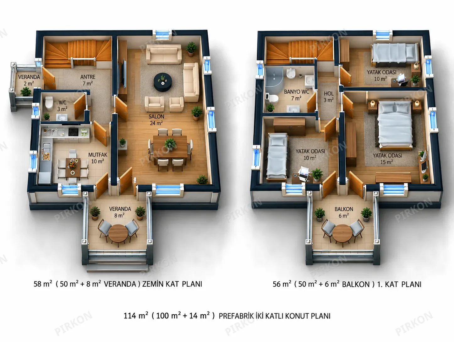 114 m² İki Katlı Prefabrik  Ev