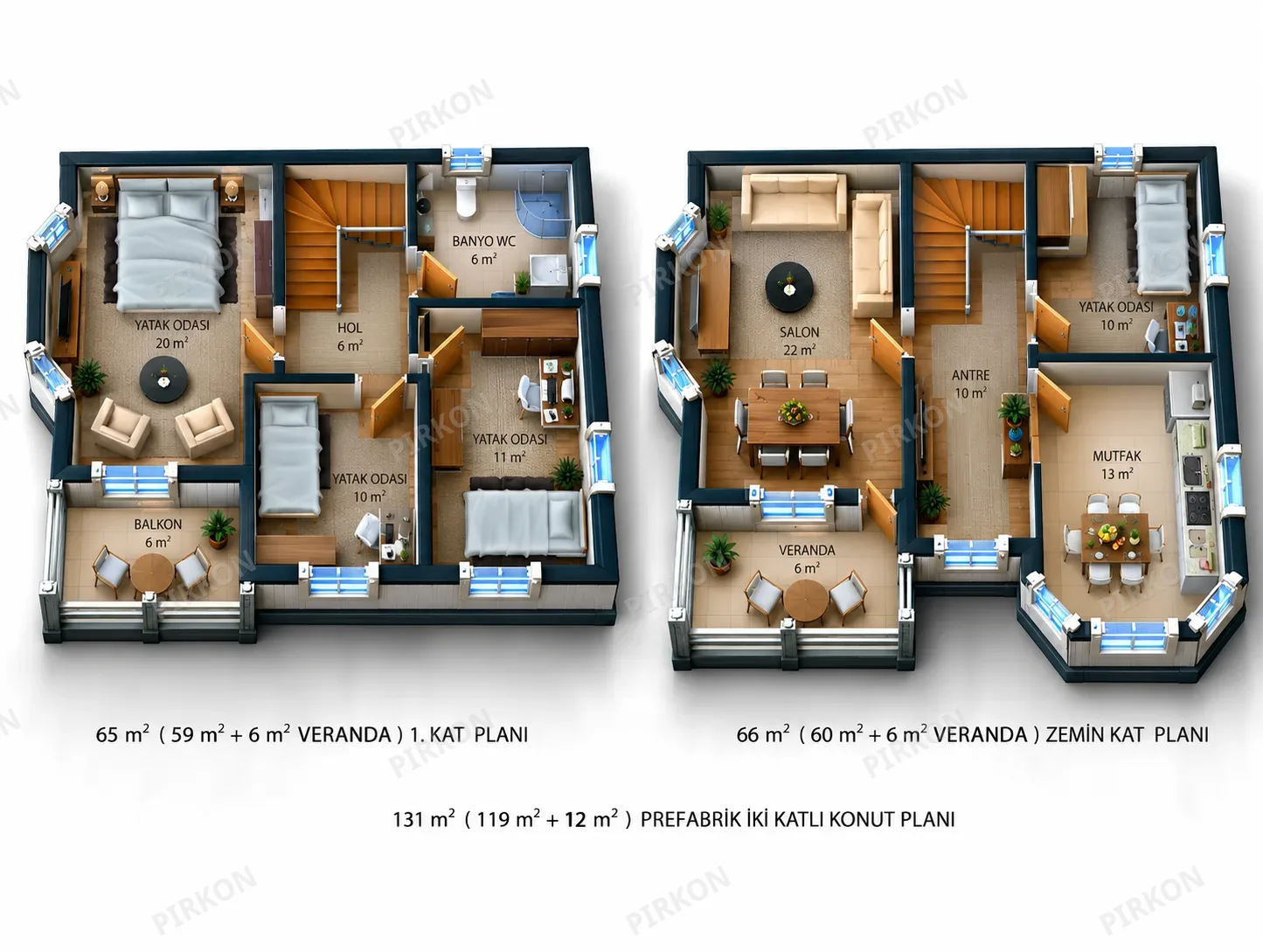 131  m² İki Katlı Prefabrik  Ev
